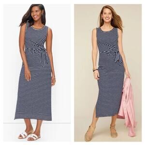 Talbots Cotton Modal Striped Side Tie Midi Dress Size Large